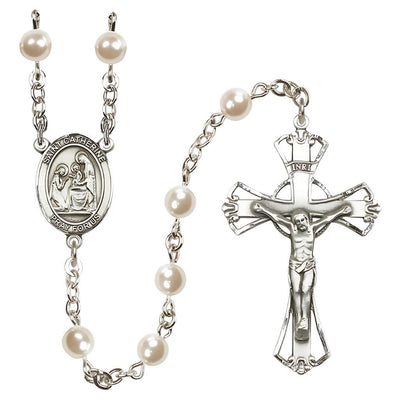 St. Catherine of Siena 6mm Pearl Catholic Rosary with Pewter Centerpiece and Crucifix, Bliss Manufacturing