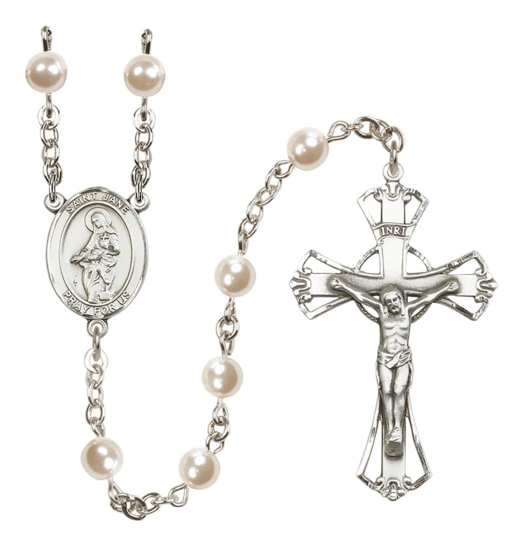 Bliss Silver Plated 6mm Cream, Imitation Pearl Saint Jane of Valois Rosary,