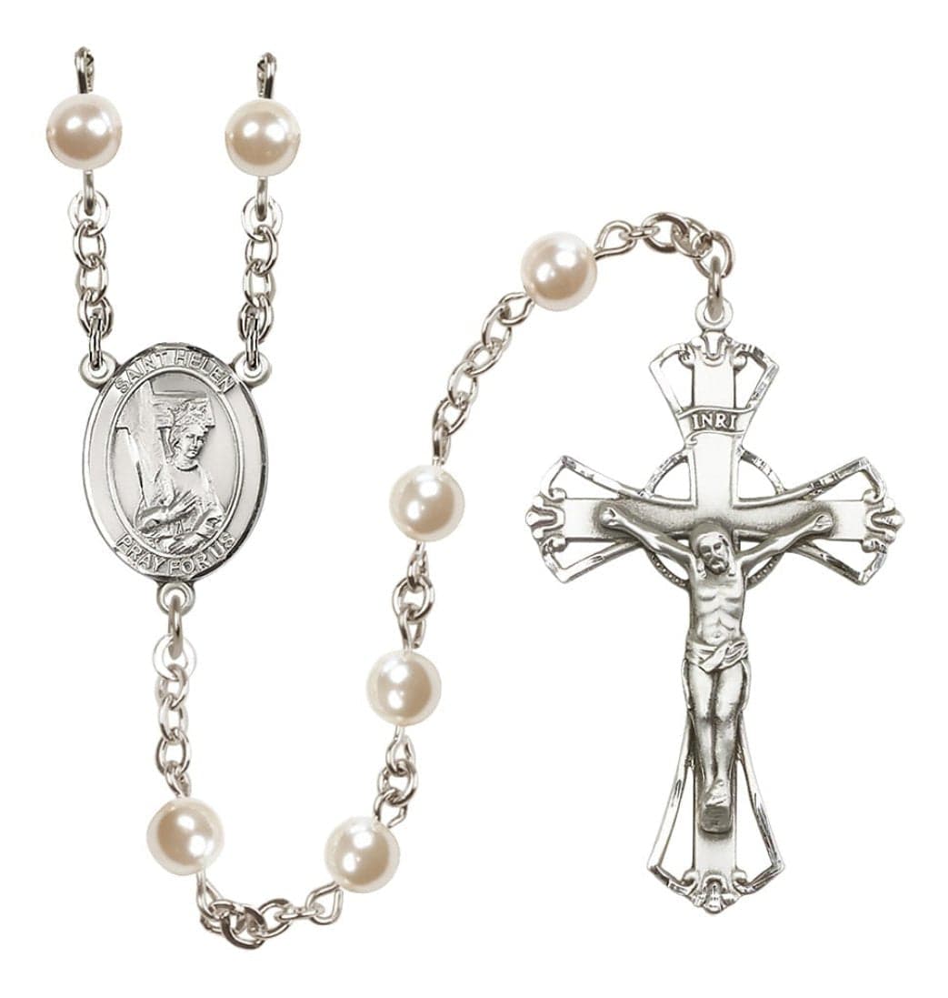 Bliss Silver Plated 6mm Cream, Imitation Pearl Saint Helen Rosary,