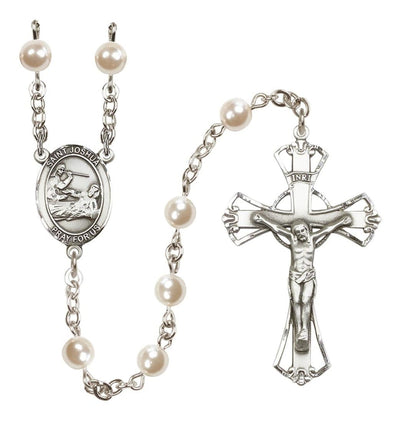 Silver Plated 6mm Cream, Imitation Pearl Saint Joshua Rosary, Bliss Manufacturing