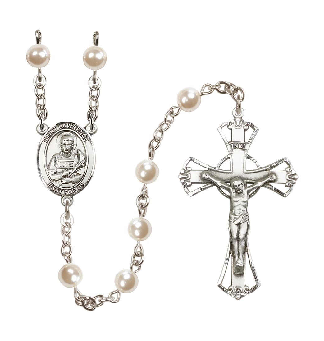 Bliss St Lawrence 6mm Faux Pearl Silver-plated Rosary,