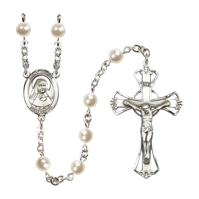 St. Louise de Marillac 6mm Pearl Catholic Rosary with Pewter Centerpiece and Crucifix, Bliss Manufacturing