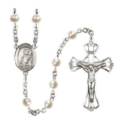 St. Lucia of Syracuse 6mm Pearl Catholic Rosary with Pewter Centerpiece and Crucifix, Bliss Manufacturing