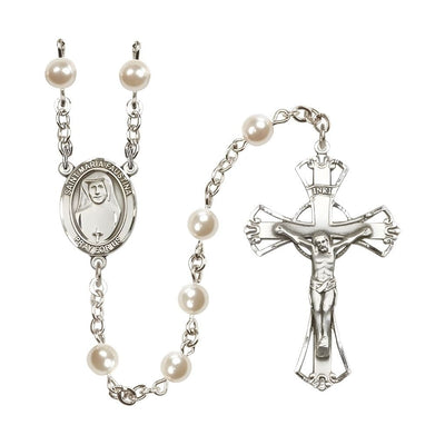 St Maria Faustina 6mm Faux Pearl Bead Rosary, silver-plated, Bliss Manufacturing