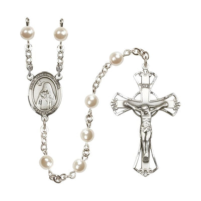Silver Plated 6mm Cream, Imitation Pearl Saint Teresa of Avila Rosary, Bliss Manufacturing