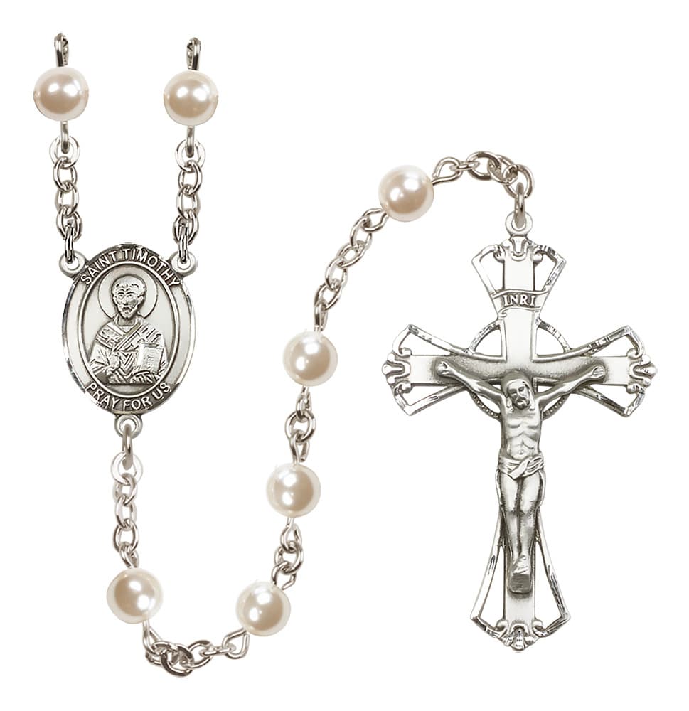 Bliss St Timothy 6mm Faux Pearl Bead Rosary,