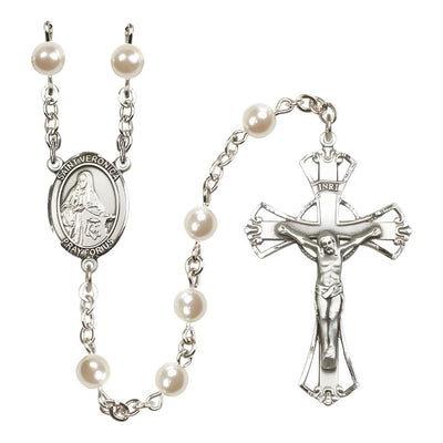 St. Veronica 6mm Pearl Catholic Rosary with Pewter Centerpiece and Crucifix, Bliss Manufacturing