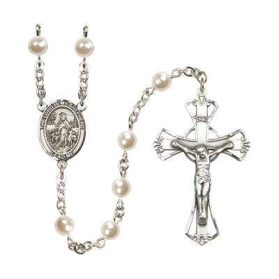 Lord Is My Shepherd 6mm Pearl Catholic Rosary with Pewter Centerpiece and Crucifix, Bliss Manufacturing