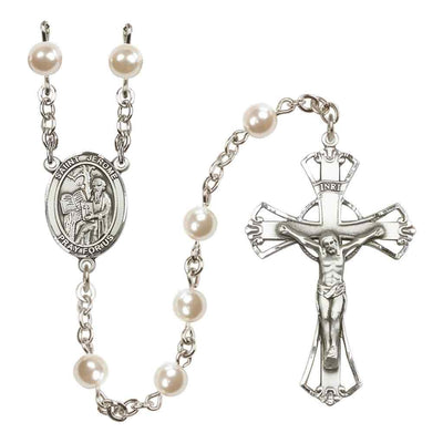 Silver Plated 6mm Cream, Imitation Pearl Saint Jerome Rosary, Bliss Manufacturing
