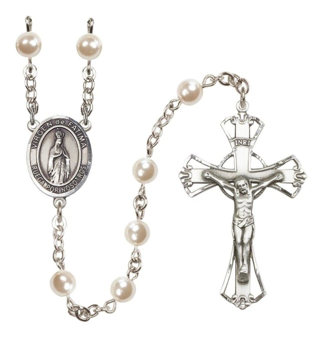 Bliss Catholic Virgen de Fatima 6mm Faux Pearl Rosary,