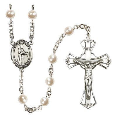 St Petronille 6mm Faux Pearl Catholic Rosary with pewter centerpiece and crucifix, handmade in the USA, Bliss Manufacturing