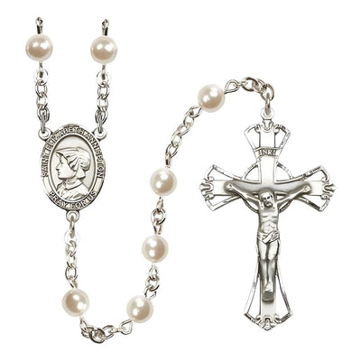 St. Elizabeth Ann Seton 6mm Pearl Catholic Rosary with Pewter Centerpiece and Crucifix, Bliss Manufacturing