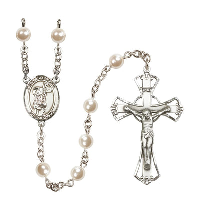 Silver Plated 6mm Cream, Imitation Pearl Saint Stephanie Rosary, Bliss Manufacturing