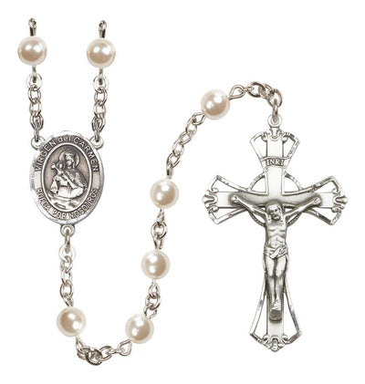 ilver Plated 6mm Cream, Imitation Pearl Virgen del Carmen Rosary with Pewter Centerpiece and Crucifix, Bliss Manufacturing