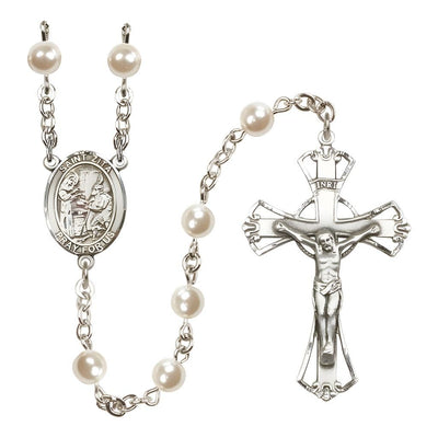 S.t Zita 6mm Faux Pearl Crystal Bead Rosary with Pewter Centerpiece and Crucifix, Bliss Manufacturing