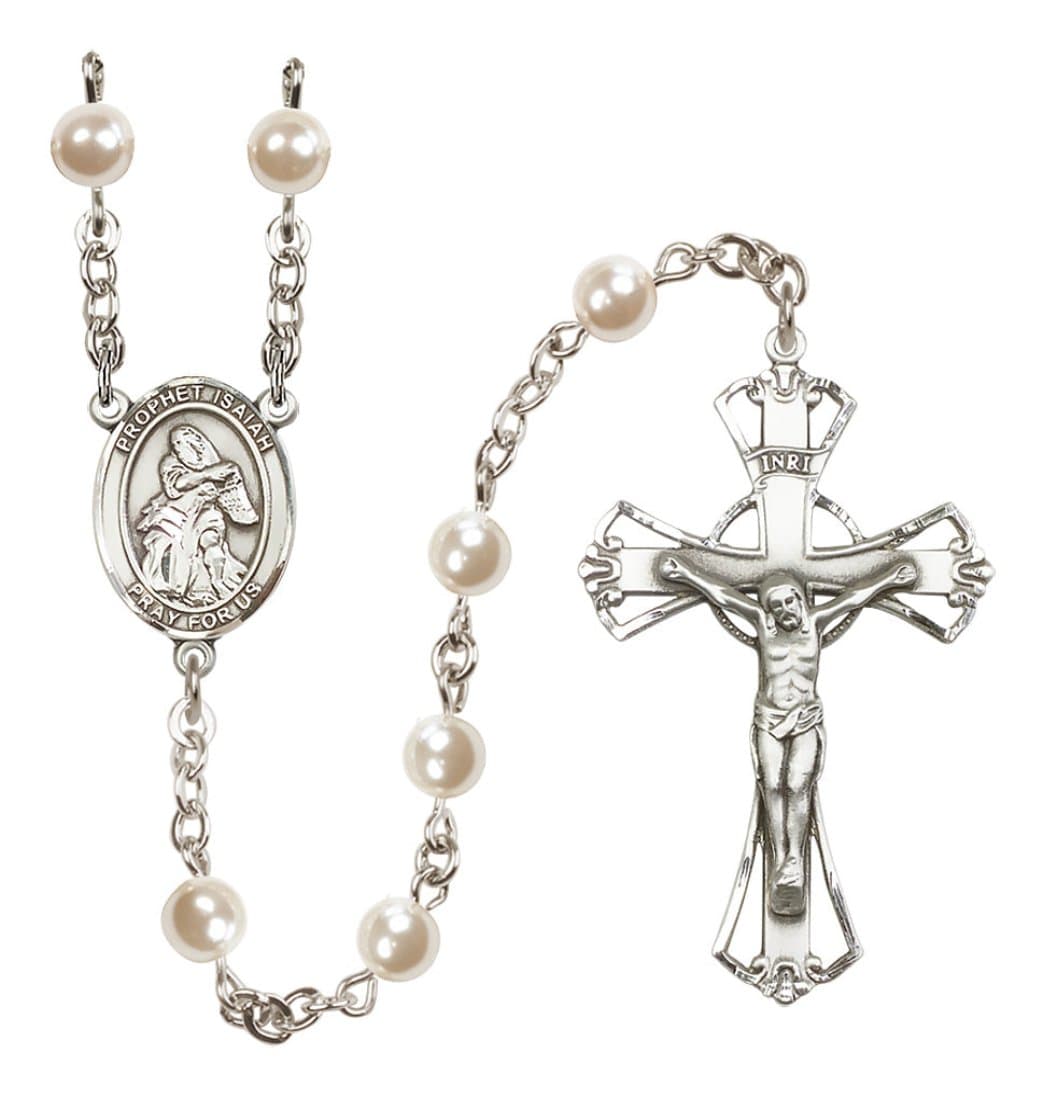 Bliss St Prophet Isaiah 6mm Faux Pearl Silver-plated Rosary