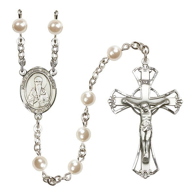 Silver Plated 6mm Cream, Imitation Pearl Saint Basil the Great Rosary, Bliss Manufacturing