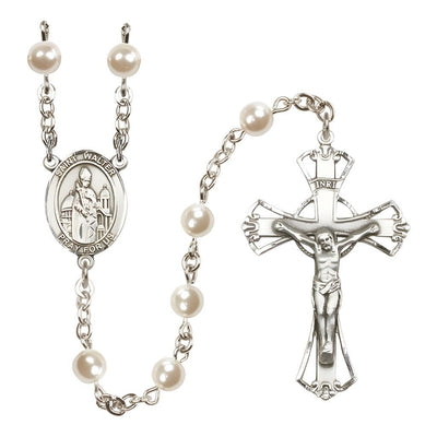 St. Walter of Pontnoise 6mm Pearl Catholic Rosary with pewter centerpiece and crucifix, handmade in the USA, Bliss Manufacturing