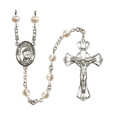 Silver Plated 6mm Cream, Imitation Pearl Saint Teresa of Calcutta Rosary, Bliss Manufacturing