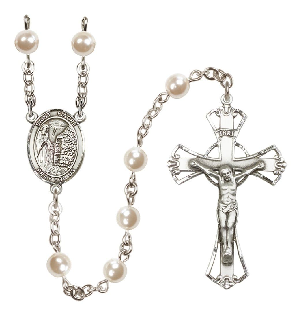 Bliss Silver Plated 6mm Cream, Imitation Pearl Saint Fiacre Rosary