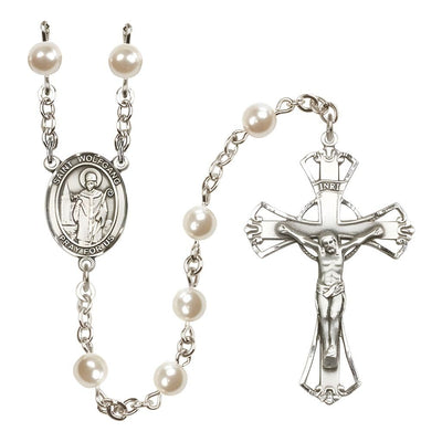 St. Wolfgang 6mm Pearl Catholic Rosary with pewter centerpiece and crucifix, handmade in the USA, Bliss Manufacturing