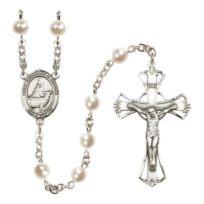 St. Catherine of Sweden 6mm Pearl Catholic Rosary with Pewter Centerpiece and Crucifix, Bliss Manufacturing