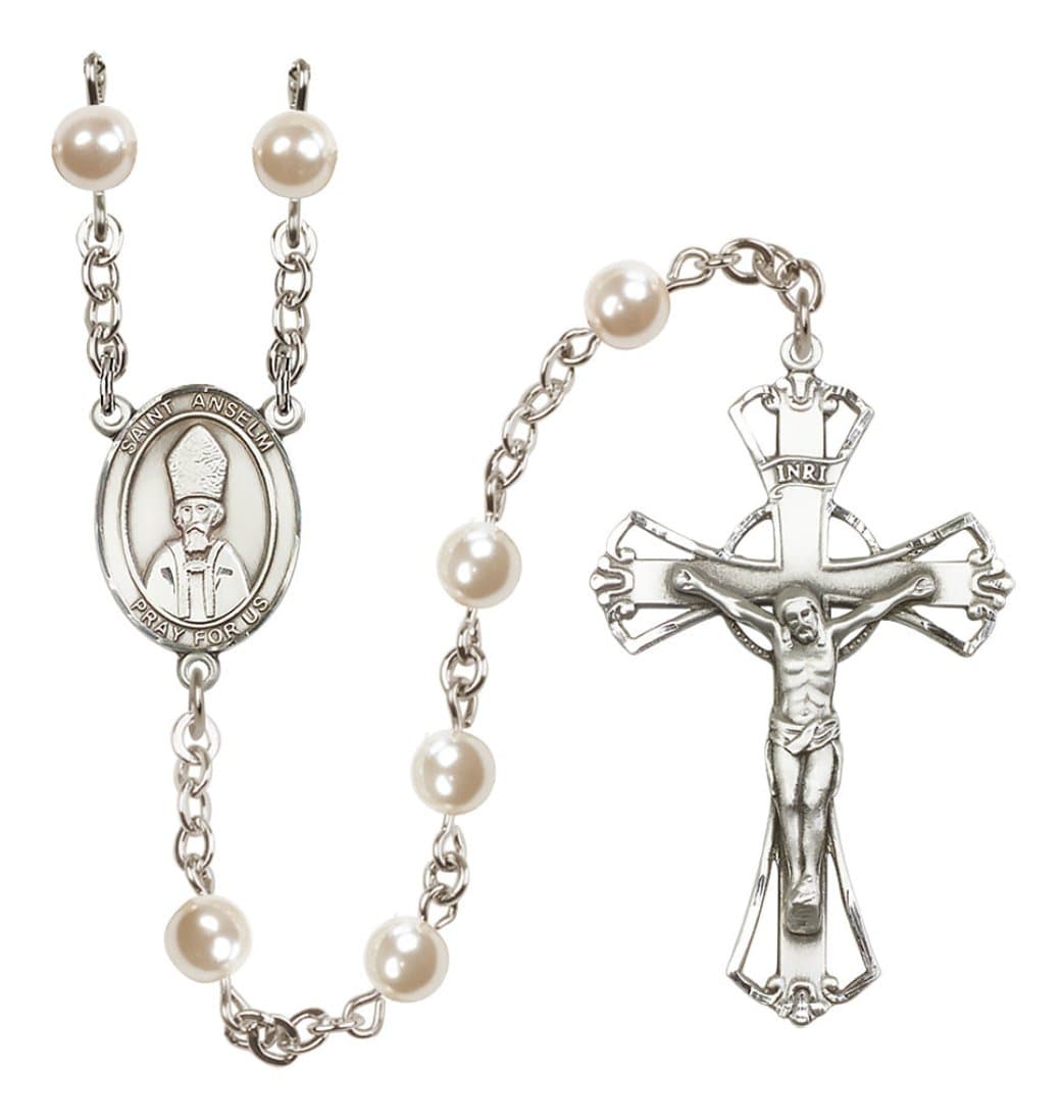 Bliss Silver Plated 6mm Cream, Imitation Pearl Saint Anselm of Canterbury Rosary