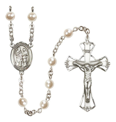 Silver Plated 6mm Cream, Imitation Pearl Saint Joachim Rosary, Bliss Manufacturing