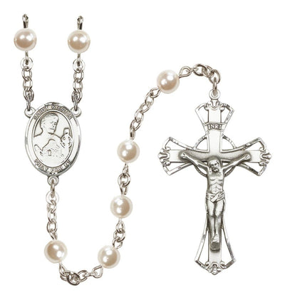 Silver Plated 6mm Cream, Imitation Pearl Saint Kieran Rosary, Bliss Manufacturing