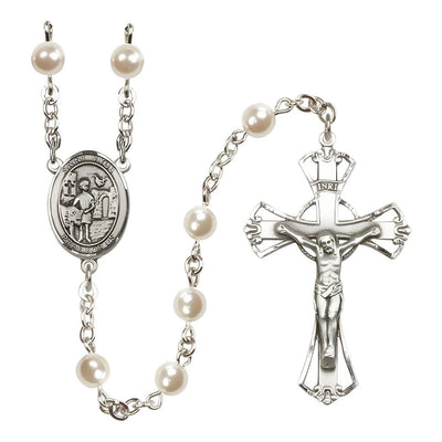 Saint Vitus Rosary 6mm Pearl Catholic Rosary with Pewter Centerpiece and Crucifix, Bliss Manufacturing