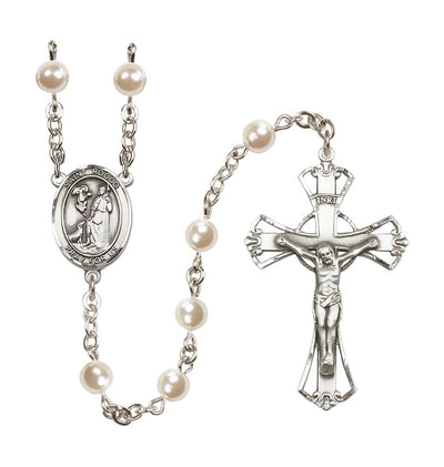 Silver Plated 6mm Cream, Imitation Pearl Saint Rocco Rosary, Bliss Manufacturing