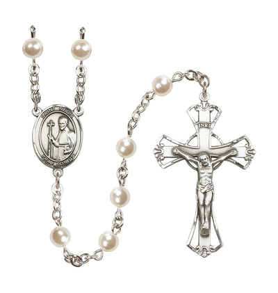 Silver Plated 6mm Cream, Imitation Pearl Saint Regis Rosary, Bliss Manufacturing