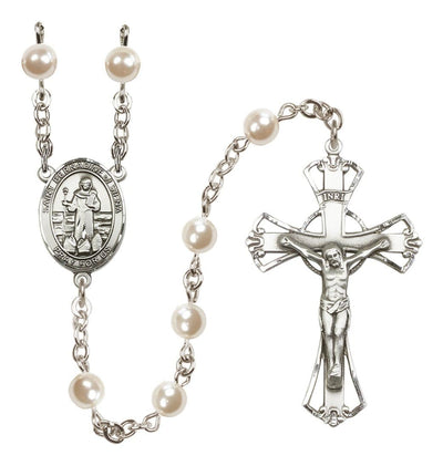 Silver Plated 6mm Cream, Imitation Pearl Saint Bernadine of Sienna Rosary, Bliss Manufacturing