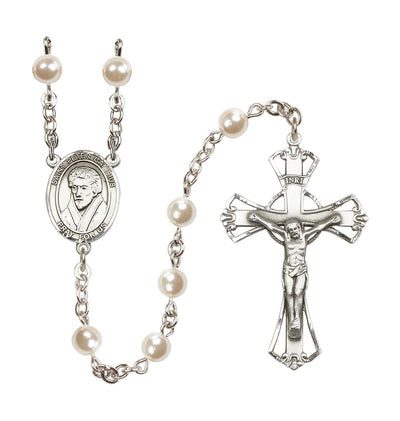 St Peter Canisius 6mm Faux Pearl Bead Rosary, silver-plated, Bliss Manufacturing