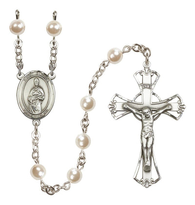 Silver Plated 6mm Cream, Imitation Pearl Saint Eligius Rosary, Bliss Manufacturing