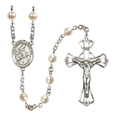 St Margaret of Scotland 6mm Faux Pearl Bead Rosary with Pewter Centerpiece and Crucifix, Bliss Manufacturing