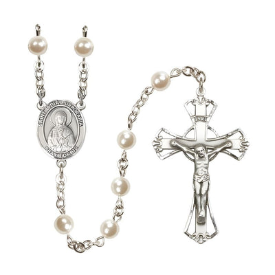 St. Lydia Purpuraria 6mm Pearl Catholic Rosary with Pewter Centerpiece and Crucifix, Bliss Manufacturing