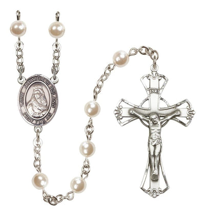 Silver Plated 6mm Cream, Imitation Pearl Saint Jadwiga of Poland Rosary, Bliss Manufacturing