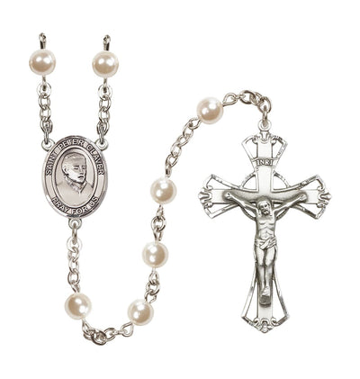 St Peter Claver 6mm Faux Pearl Bead Rosary, silver-plated, Bliss Manufacturing
