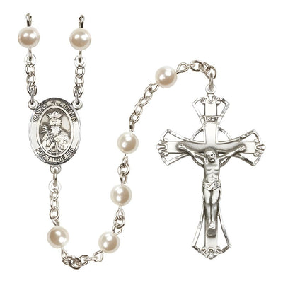 St. Vladimir 6mm Pearl Catholic Rosary with Pewter Centerpiece and Crucifix, Bliss Manufacturing