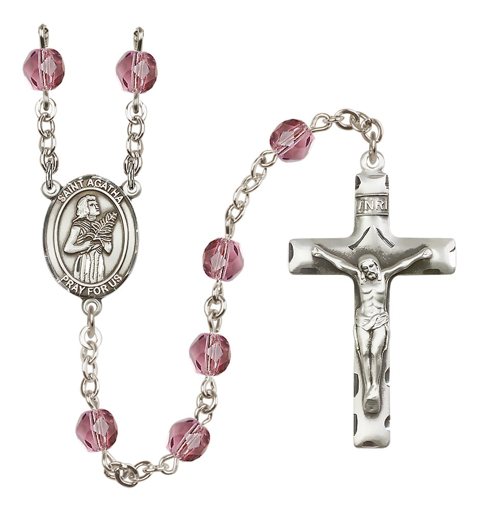 Bliss Silver Plated 6mm Fire Polished Saint Agatha Rosary in Amethyst,