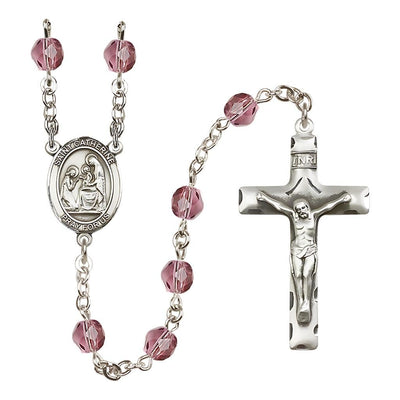 Saint Catherine of Siena Rosary Bracelet with Pewter Crucifix and Medal, Birthstone 6mm Fire Polished Amethyst Beads for February, Bliss Manufacturing