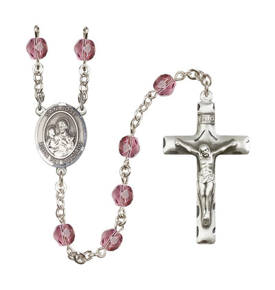 San Jose February Birthstone Fire Polished Rosary w/ Traditional Crucifix in Amethyst, Bliss Manufacturing