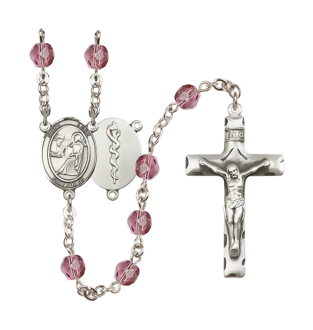 Bliss St Luke the Apostle Doctor Silver-Plated Crystal Birthstone Rosary in Amethyst,