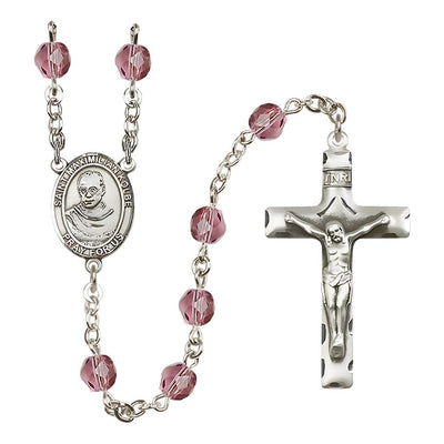 St. Maximilian Kolbe Birthstone Fire Polished Rosary with 6mm Amethyst Beads and Pewter Center and Crucifix, Bliss Manufacturing