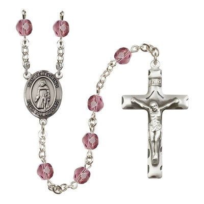 Spanish San Peregrino Engravable Rosary with Pewter Crucifix and Centerpiece, Birthstone 6mm Fire Polished Amethyst Beads for February, Bliss Manufacturing
