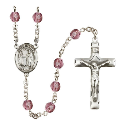 St. Valentine of Rome Engravable Rosary with Pewter Crucifix and Centerpiece, Birthstone 6mm Fire Polished Amethyst Beads for February, Bliss Manufacturing