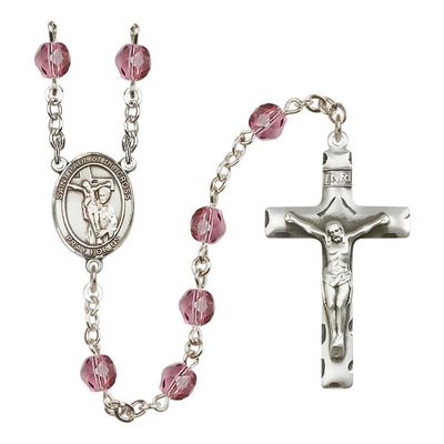 St. Paul of the Cross Engravable Rosary with Pewter Crucifix and Centerpiece, Birthstone 6mm Fire Polished Amethyst Beads for February, Bliss Manufacturing