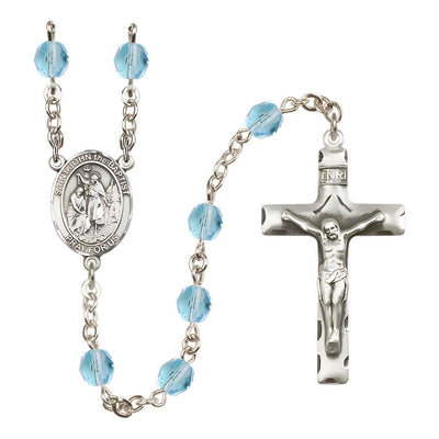 St. John the Baptist Birthstone Engravable Rosary view 2 in Aqua, Bliss Manufacturing
