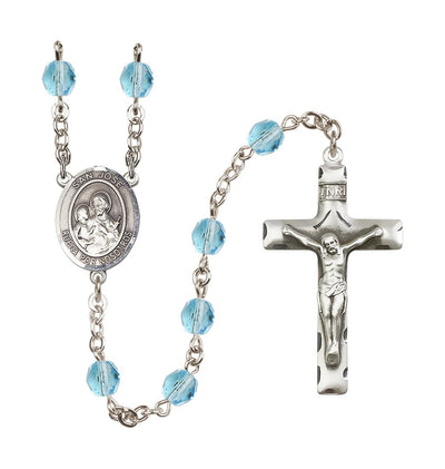San Jose March Birthstone Fire Polished Rosary w/ Traditional Crucifix in Aqua, Bliss Manufacturing